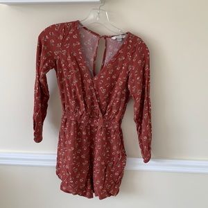 Red Romper with Floral Print from American Eagle (in XS)